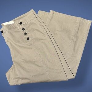 St. John's Bay Tan Trousers Brown Buttons Wide Leg High Rise Easy Fit 24W Plus